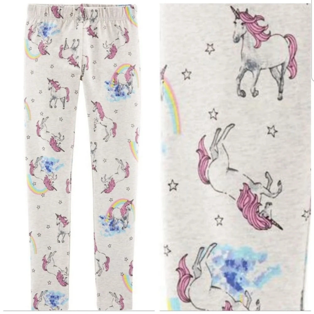 Heather Grey Rainbow Unicorn Print Elastic Waistband Jersey Cotton Legging